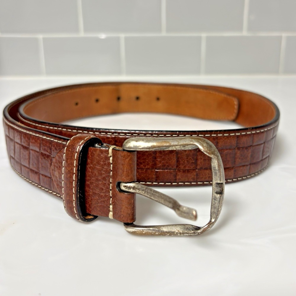 Martin Dingman Italian Saddle Leather Embossed Belt Men's Size 42